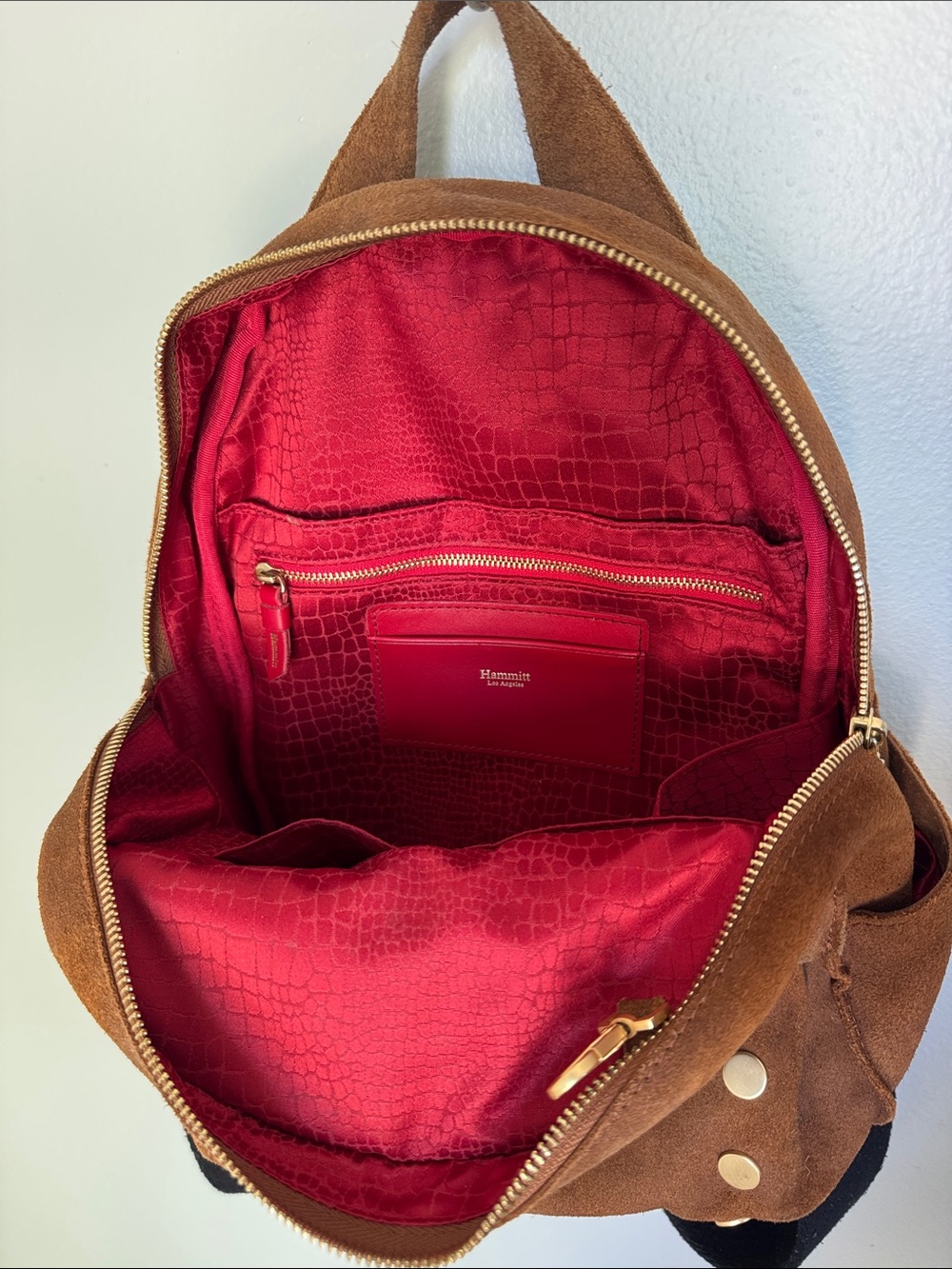 Hammitt Hunter Med Brown Suede Backpack with Gold Studs - Picture 2 of 9